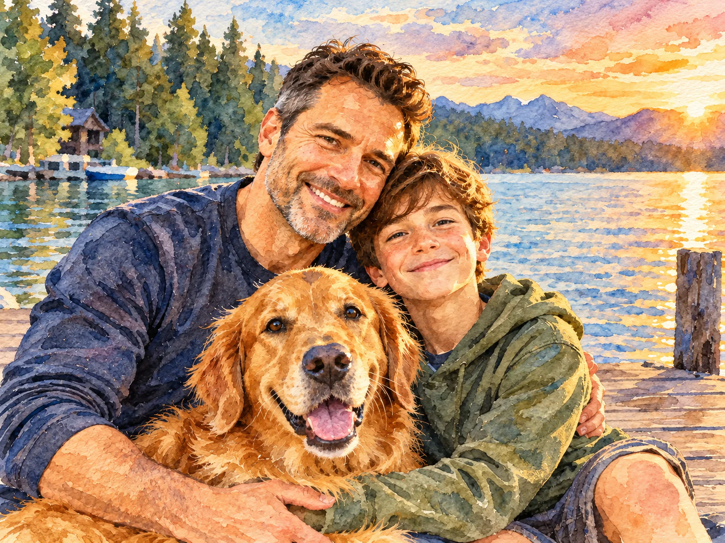 The family photo reimagined with a warm watercolor finish
